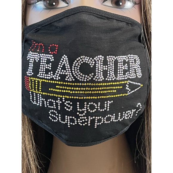 Teacher Superpower Rhinestone Bling Face Mask - Picture 8 of 10